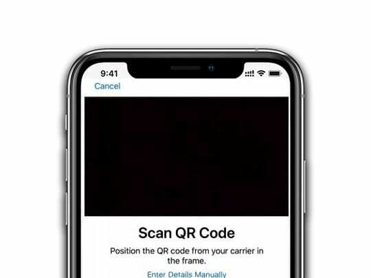 skannige iPhone'is eSIM-i toe saamiseks QR-koodi
