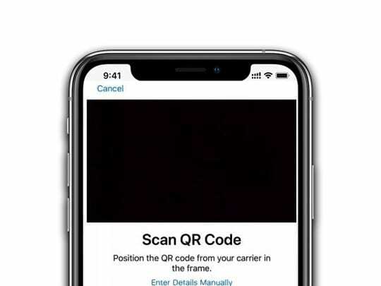 skenējiet QR kodu eSIM atbalstam iPhone tālrunī