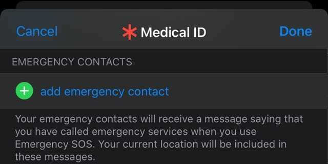 προσθέστε επαφές έκτακτης ανάγκης στην εφαρμογή υγείας iPhone