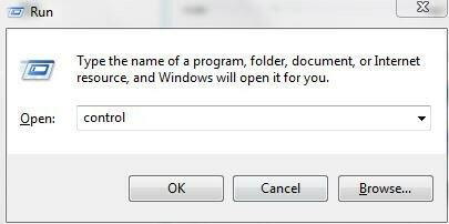 გახსენით Run Box და ჩაწერეთ კონტროლი და დააჭირეთ Enter