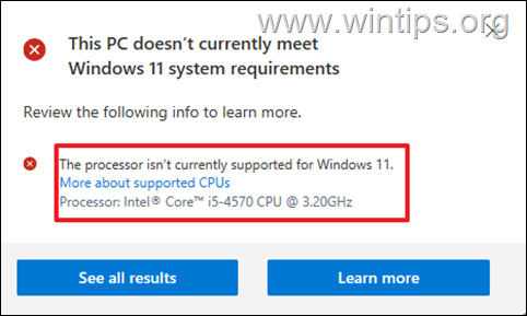 Procesorius šiuo metu nepalaikomas „Windows 11“. 