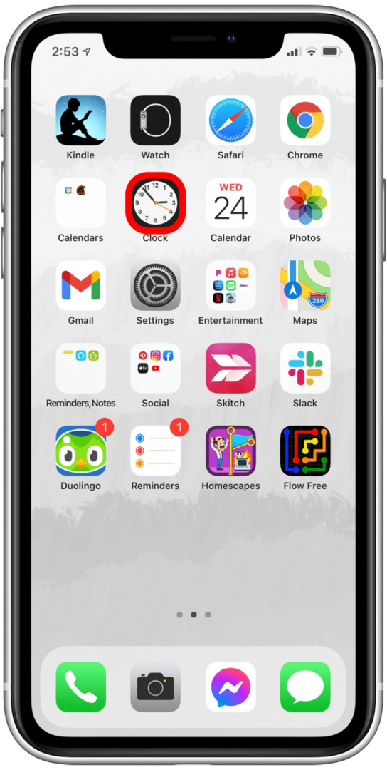 Откройте приложение " Часы", чтобы изменить время откладывания сигнала на iPhone.