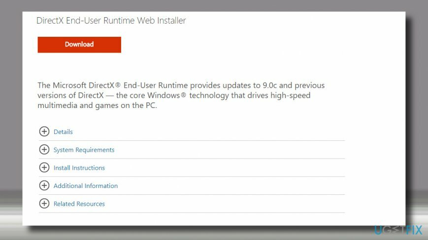 Käivitage DirectX End-User Runtime Web Installer