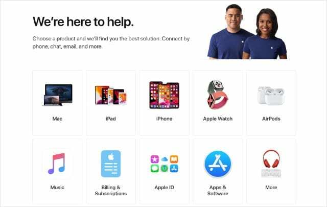 Apple Get Support veebisaidi avaleht