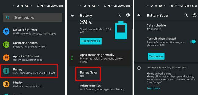 Stäng av batterispararen Android