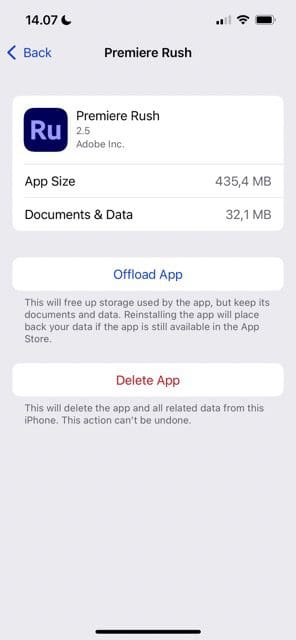 capture d'écran montrant pour décharger ou supprimer une application sur iphone