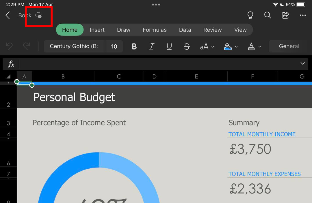 Skyen lagret bekreftelse på et Excel-regneark