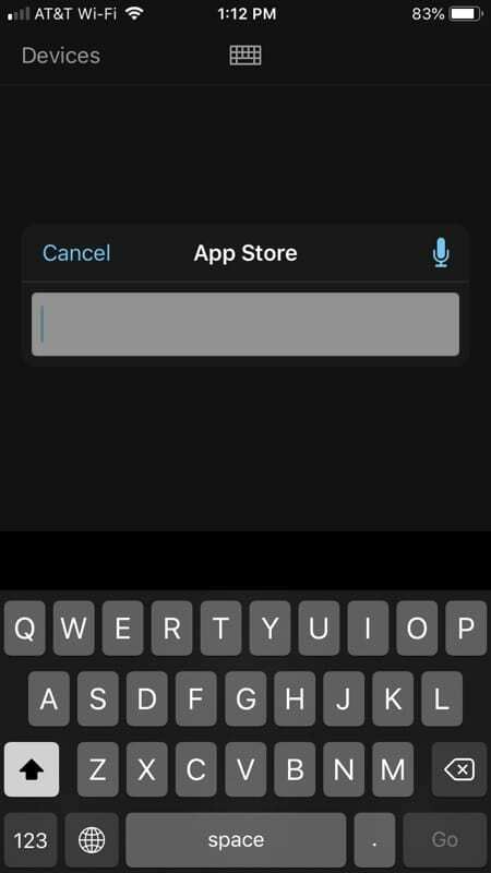 Textová klávesnica aplikácie Apple TV Remote