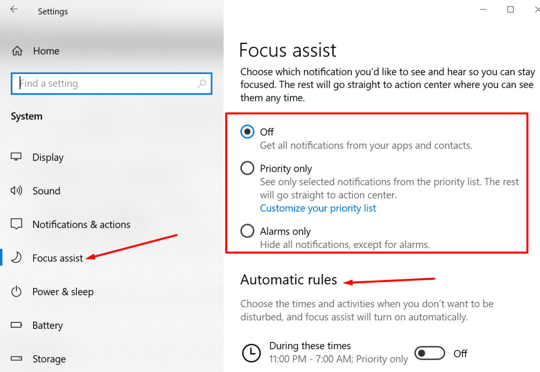 Windows 10 настройки за подпомагане на фокуса