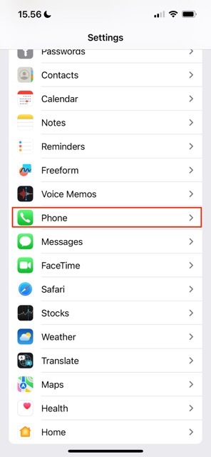 لقطة شاشة توضح كيفية تحديد خيار الهاتف في iOS