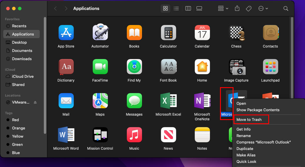 Déplacer vers la corbeille Outlook sur Mac