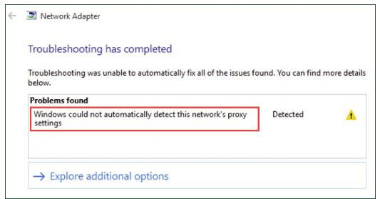 Windows에서 이 네트워크의 프록시 설정 오류를 자동으로 감지할 수 없음