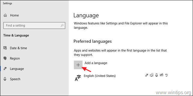 Pievienojiet valodu operētājsistēmā Windows 10