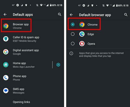 Chrome varsayılan tarayıcı Android