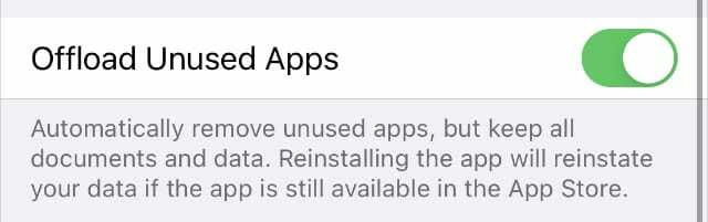 Опция за разтоварване на неизползваните приложения в настройките на iPhone App Store