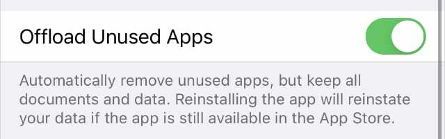 Offload de optie ongebruikte apps in de instellingen van de iPhone App Store
