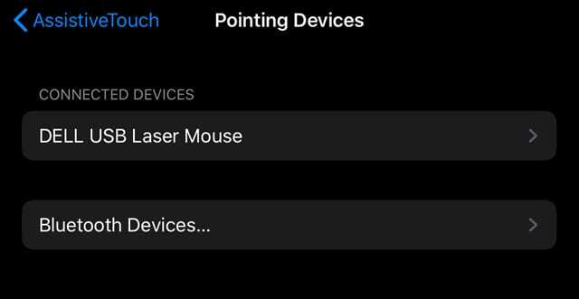 iOS 13 ja iPadOS-i osutusseadmed, mis on ühendatud kõva juhtmega USB-hiirega