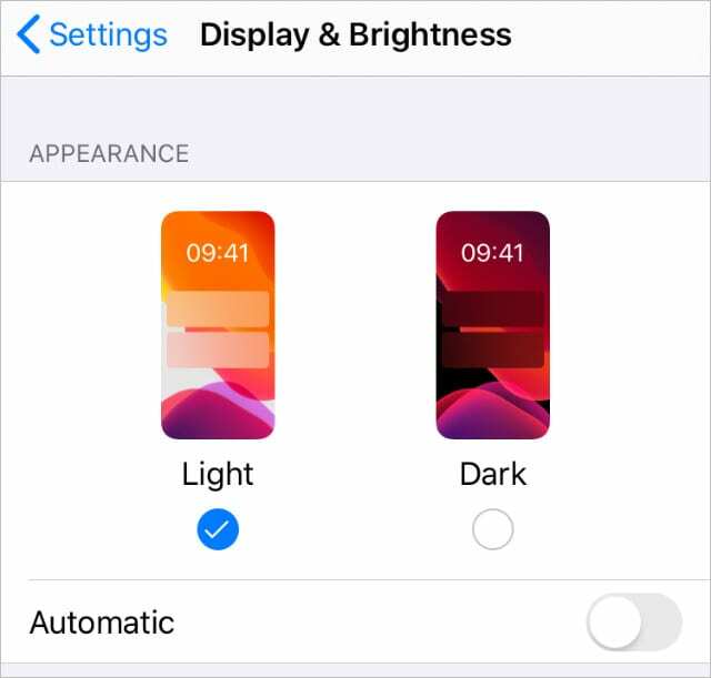 iOS 13 Licht en Donker instellingen