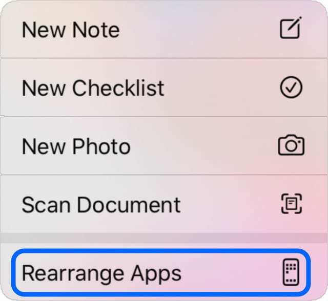 Tlačítko Změna uspořádání aplikací z domovské obrazovky iOS 13