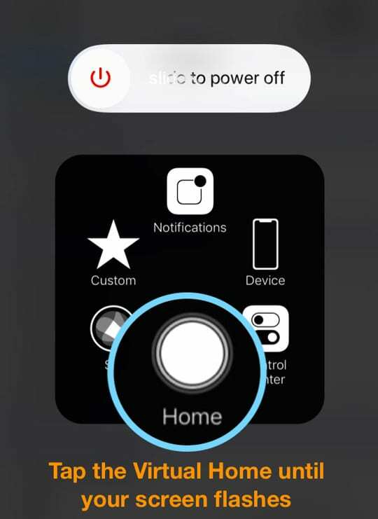 εικονικό κουμπί αρχικής οθόνης που χρησιμοποιεί τη δυνατότητα υποβοήθησης αφής iOS