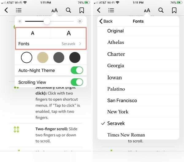पुस्तकें iPhone में फ़ॉन्ट बदलें
