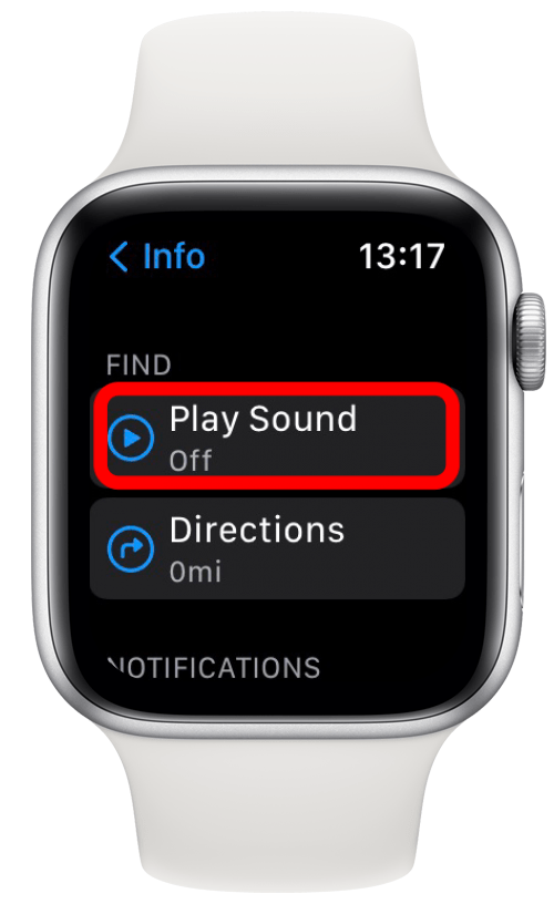 Onder Zoeken kun je Geluid afspelen selecteren om een ​​geluid af te spelen op je iPhone.