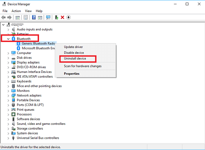 Desinstalar dispositivo Bluetooth