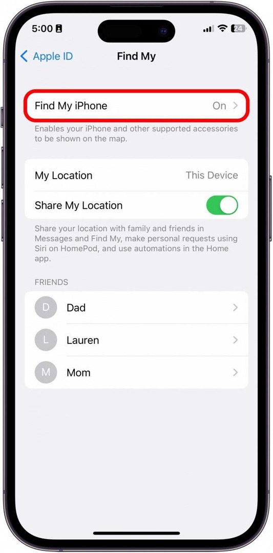 След това докоснете Find My iPhone.