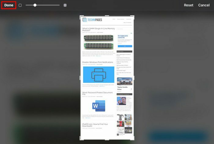 Recortar captura de pantalla iPad