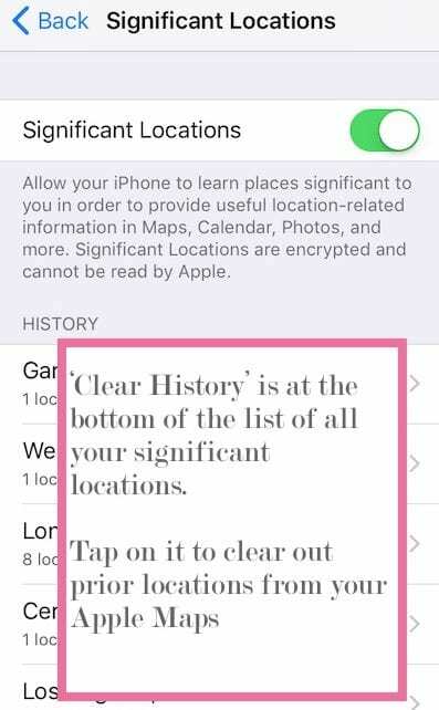 Kaip išvalyti vietos istoriją iš „Apple Maps“.
