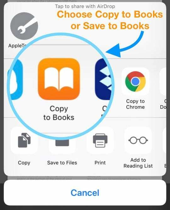 שיתוף גיליון Apple Books אפשרויות העתק אל או שמור בספרים