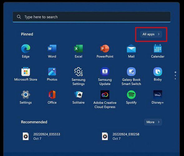 Windows 11 Startmenu Alle apps