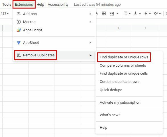 Tab ekstensi Google Spreadsheet