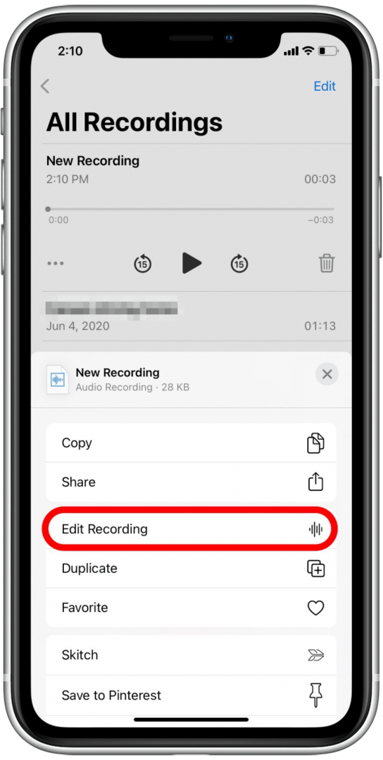 Выберите Edit Recording.
