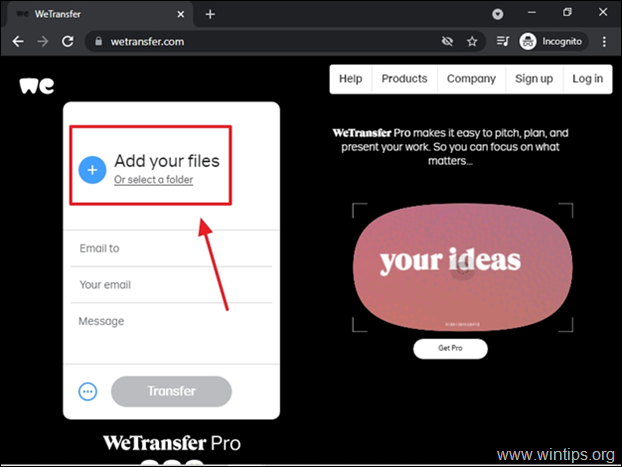 Upload filer WeTransfer