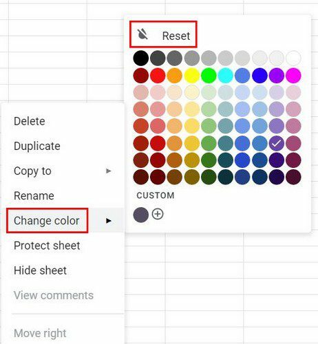 Setel ulang warna Google Sheets