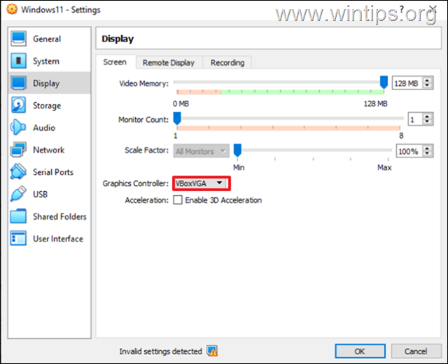 Virtualbox kontrolera graficznego