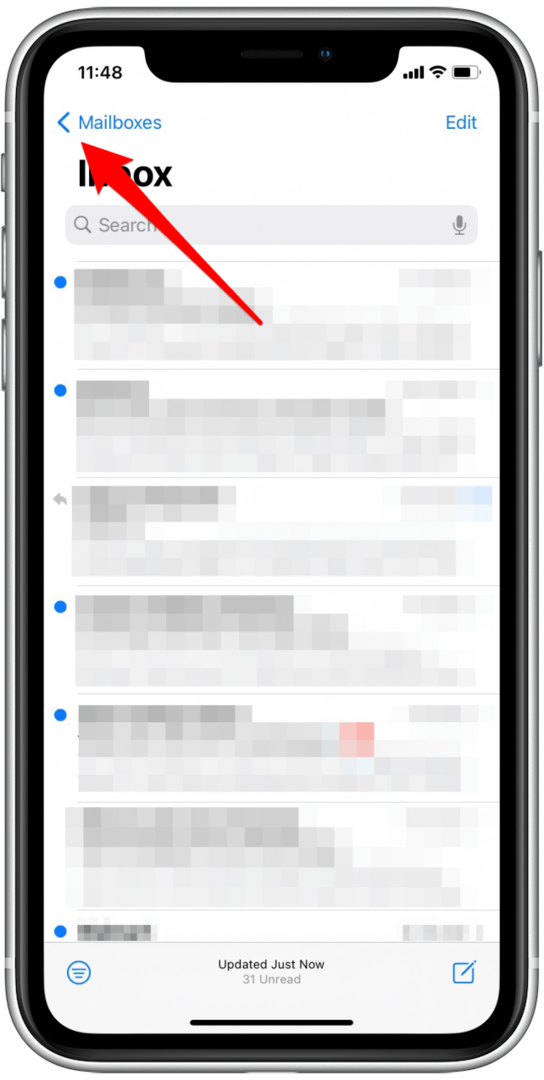 「メールボックス」と表示されている可能性のある戻る矢印をタップして、受信トレイ画面に移動します