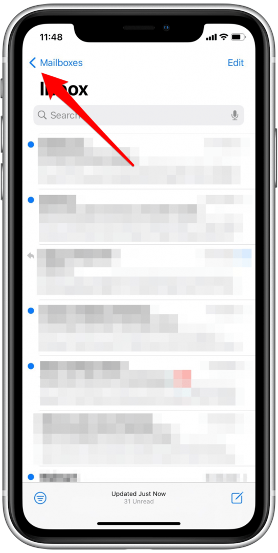 Appuyez sur la flèche de retour, qui pourrait indiquer « boîtes aux lettres », pour accéder à l'écran des boîtes de réception