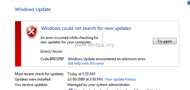 Исправьте ошибку Windows Update 0x80244022 или 0x80072ee2.