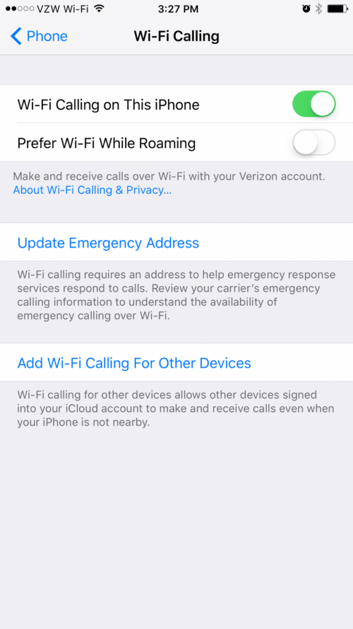 wifi bellen iOS 10.3