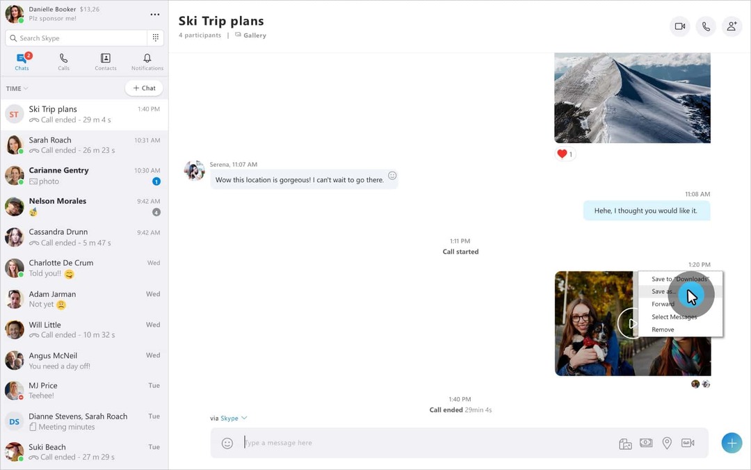 Shranite posnetek Skype