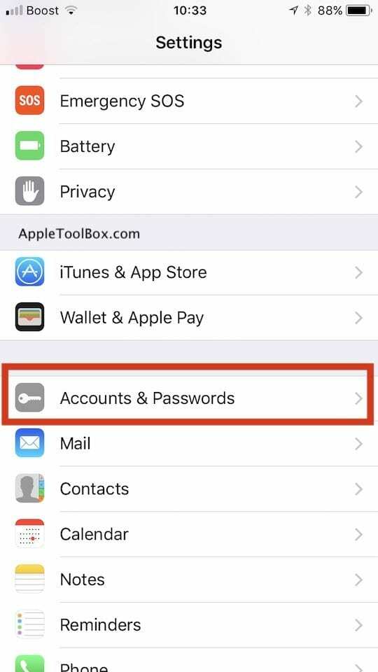 Configurazione account di posta iOS 11