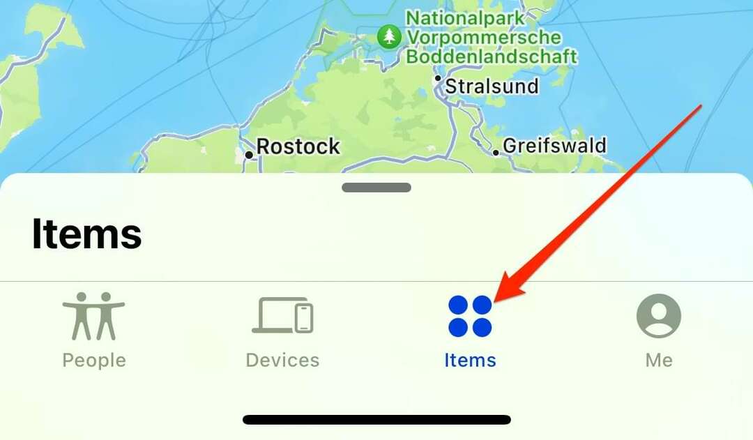 Zavihek Find My Items v sistemu iOS