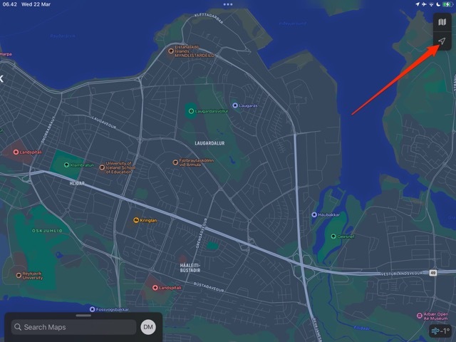Capture d'écran iPad de l'icône de localisation d'Apple Maps