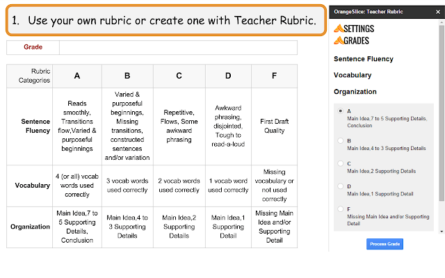 Planilla de evaluación del profesor de OrangeSlice