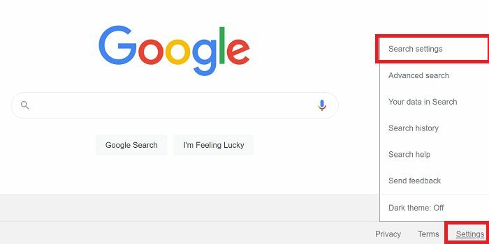 nastavení vyhledávání google