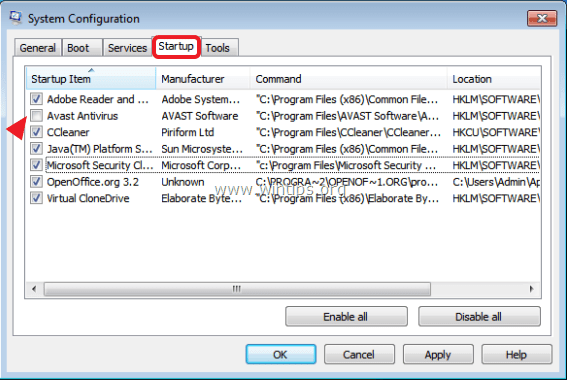 odstranit aplikaci avast