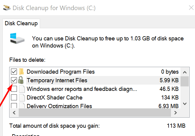 pembersihan disk file internet sementara