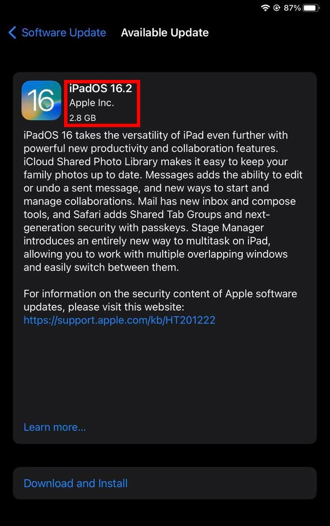 כמה גדול עדכון iOS 16